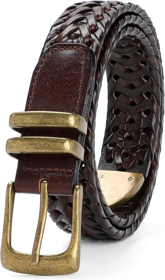 XZQTIVE Mens Belts, Leather Braided Belts for Men/Women with Vintage Solid Pin Buckles, Casual Dress Belts for Jeans Pants